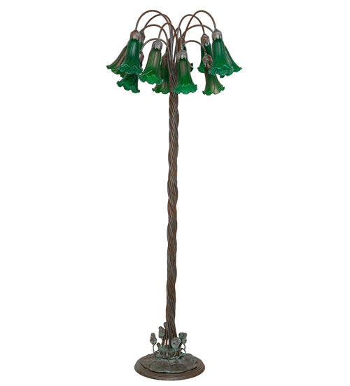 Meyda Lighting Tiffany Pond Lily 61" 12-Light Bronze Floor Lamp With Green Shade Glass