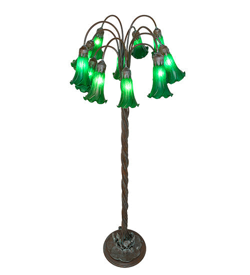 Meyda Lighting Tiffany Pond Lily 61" 12-Light Bronze Floor Lamp With Green Shade Glass