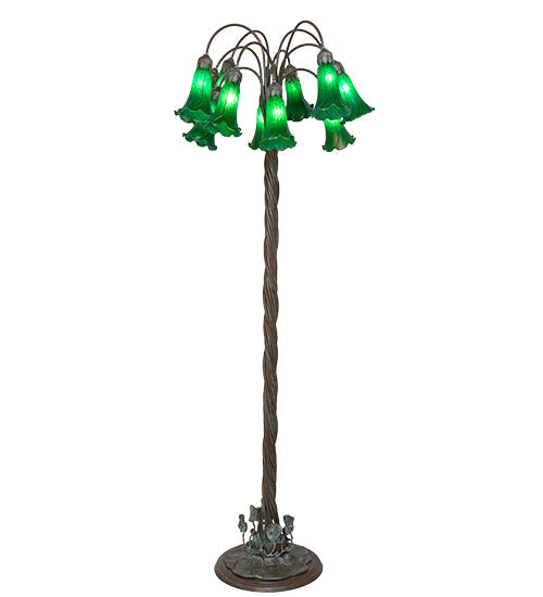 Meyda Lighting Tiffany Pond Lily 61" 12-Light Bronze Floor Lamp With Green Shade Glass