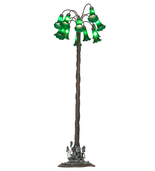 Meyda Lighting Tiffany Pond Lily 61" 12-Light Bronze Floor Lamp With Green Shade Glass