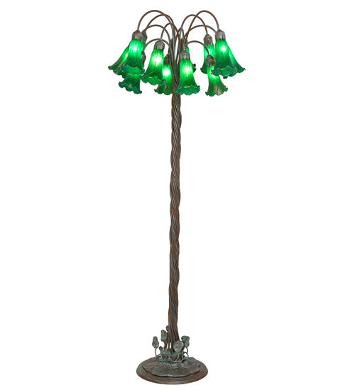 Meyda Lighting Tiffany Pond Lily 61" 12-Light Bronze Floor Lamp With Green Shade Glass