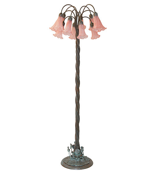 Meyda Lighting Tiffany Pond Lily 61" 12-Light Bronze Floor Lamp With Pink Shade Glass