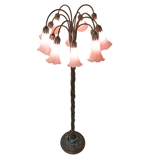 Meyda Lighting Tiffany Pond Lily 61" 12-Light Bronze Floor Lamp With Pink Shade Glass