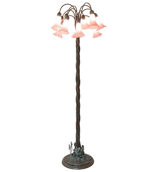 Meyda Lighting Tiffany Pond Lily 61" 12-Light Bronze Floor Lamp With Pink Shade Glass