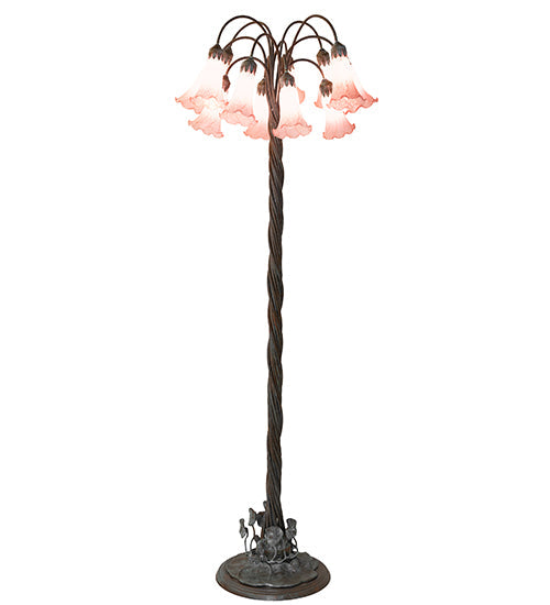 Meyda Lighting Tiffany Pond Lily 61" 12-Light Bronze Floor Lamp With Pink Shade Glass