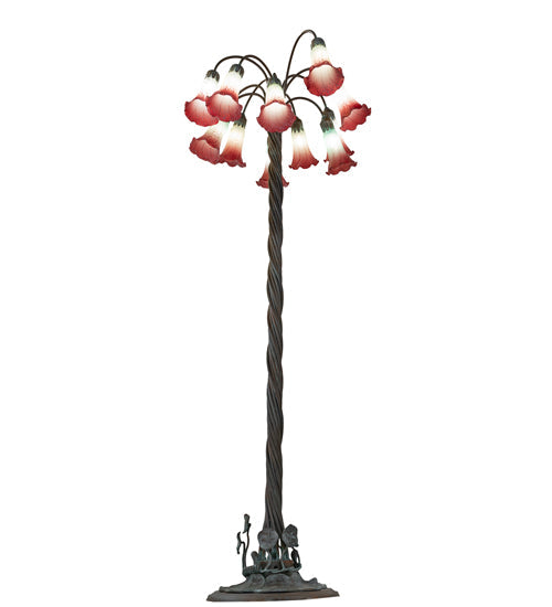 Meyda Lighting Tiffany Pond Lily 61" 12-Light Bronze Floor Lamp With Pink & White Shade Glass