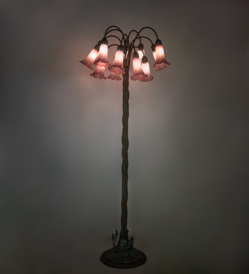 Meyda Lighting Tiffany Pond Lily 61" 12-Light Bronze Floor Lamp With Violet Shade Glass