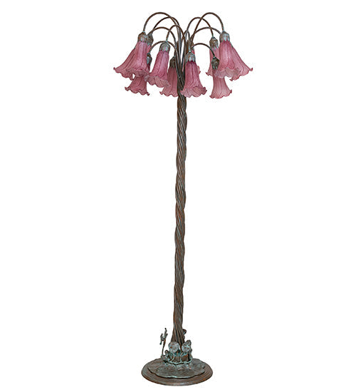 Meyda Lighting Tiffany Pond Lily 61" 12-Light Bronze Floor Lamp With Violet Shade Glass