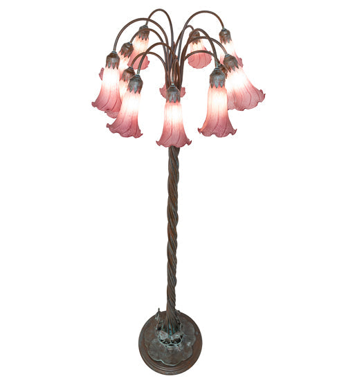 Meyda Lighting Tiffany Pond Lily 61" 12-Light Bronze Floor Lamp With Violet Shade Glass