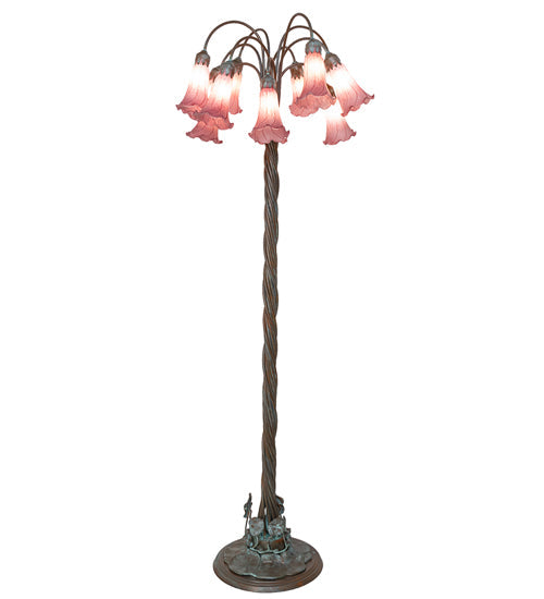 Meyda Lighting Tiffany Pond Lily 61" 12-Light Bronze Floor Lamp With Violet Shade Glass