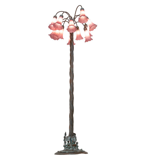 Meyda Lighting Tiffany Pond Lily 61" 12-Light Bronze Floor Lamp With Violet Shade Glass