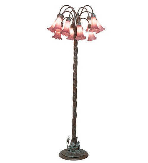 Meyda Lighting Tiffany Pond Lily 61" 12-Light Bronze Floor Lamp With Violet Shade Glass