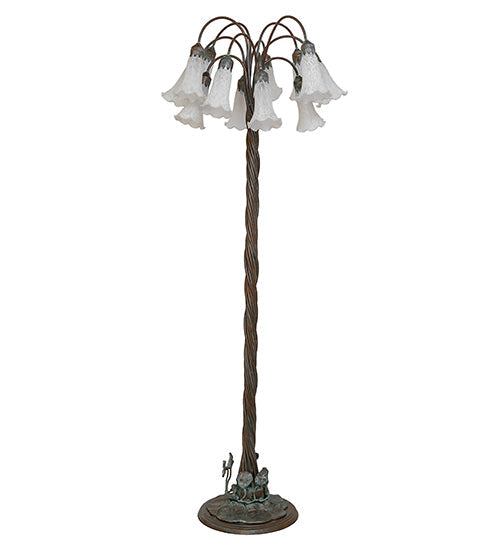 Meyda Lighting Tiffany Pond Lily 61" 12-Light Bronze Floor Lamp With White Shade Glass