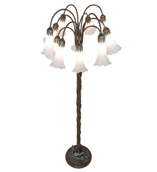 Meyda Lighting Tiffany Pond Lily 61" 12-Light Bronze Floor Lamp With White Shade Glass