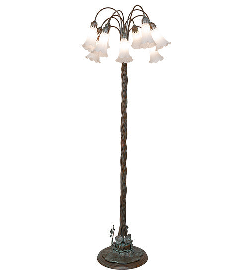 Meyda Lighting Tiffany Pond Lily 61" 12-Light Bronze Floor Lamp With White Shade Glass