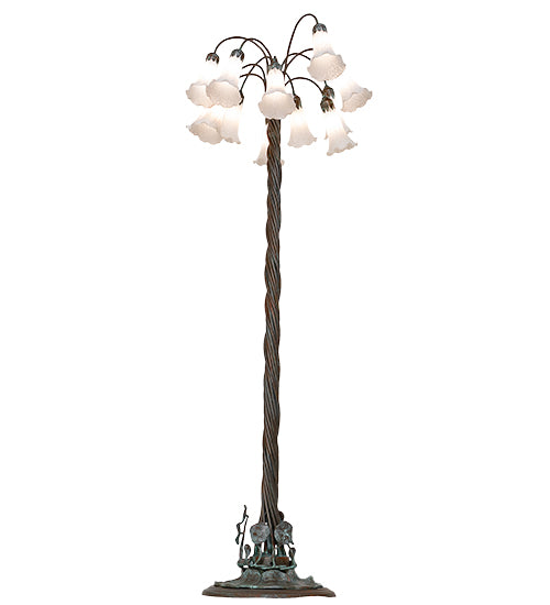 Meyda Lighting Tiffany Pond Lily 61" 12-Light Bronze Floor Lamp With White Shade Glass