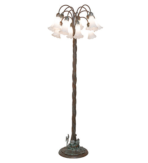 Meyda Lighting Tiffany Pond Lily 61" 12-Light Bronze Floor Lamp With White Shade Glass