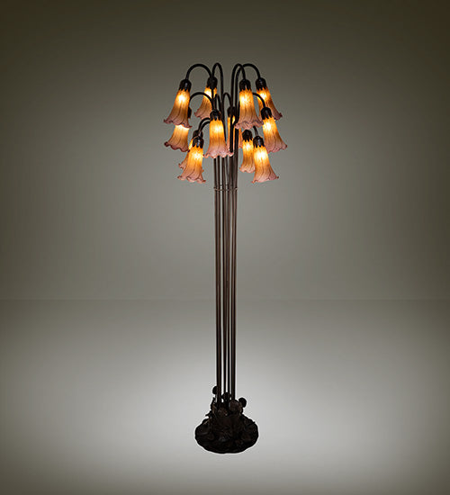 Meyda Lighting Tiffany Pond Lily 63" 12-Light Mahogany Bronze Floor Lamp With Amber & Violet Shade Glass