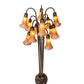 Meyda Lighting Tiffany Pond Lily 63" 12-Light Mahogany Bronze Floor Lamp With Amber & Violet Shade Glass