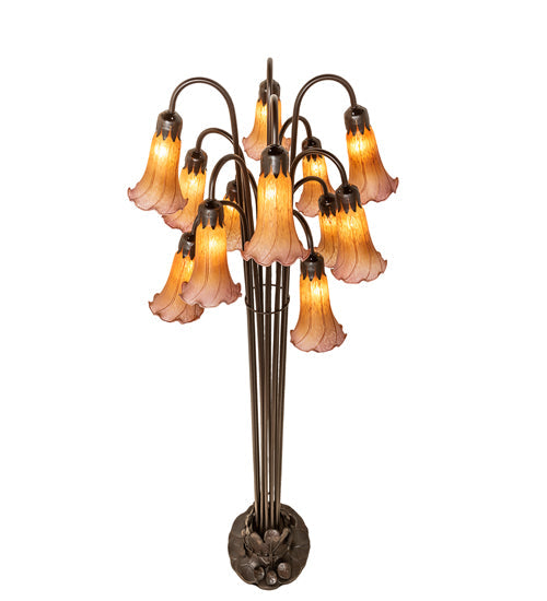 Meyda Lighting Tiffany Pond Lily 63" 12-Light Mahogany Bronze Floor Lamp With Amber & Violet Shade Glass