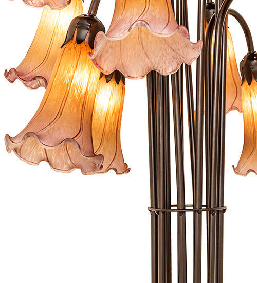 Meyda Lighting Tiffany Pond Lily 63" 12-Light Mahogany Bronze Floor Lamp With Amber & Violet Shade Glass