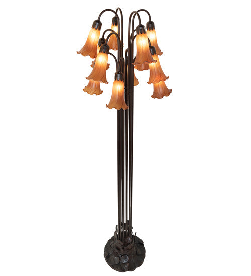 Meyda Lighting Tiffany Pond Lily 63" 12-Light Mahogany Bronze Floor Lamp With Petal Amber Shade Glass
