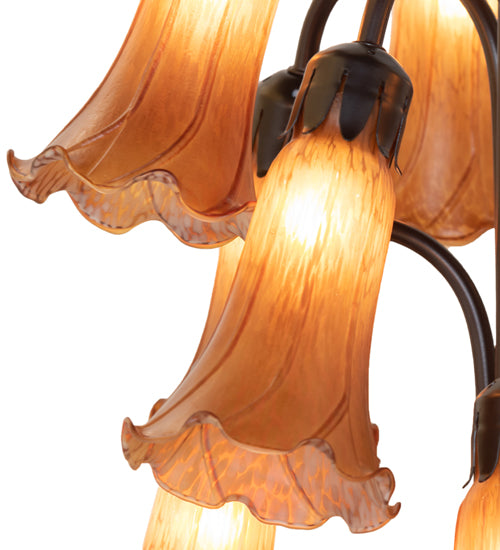 Meyda Lighting Tiffany Pond Lily 63" 12-Light Mahogany Bronze Floor Lamp With Petal Amber Shade Glass