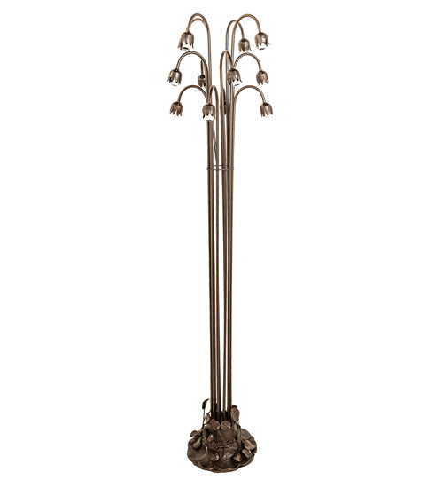 Meyda Lighting Tiffany Pond Lily 63" 12-Light Mahogany Bronze Floor Lamp With Petal Amber Shade Glass
