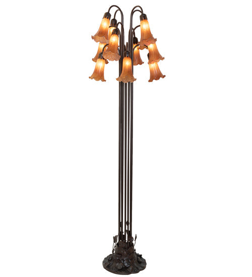 Meyda Lighting Tiffany Pond Lily 63" 12-Light Mahogany Bronze Floor Lamp With Petal Amber Shade Glass