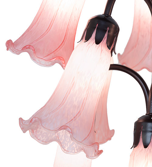 Meyda Lighting Tiffany Pond Lily 63" 12-Light Mahogany Bronze Floor Lamp With Petal Pink Shade Glass