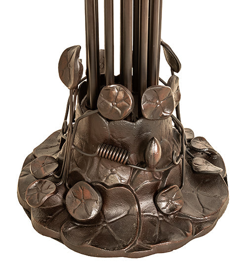 Meyda Lighting Tiffany Pond Lily 63" 12-Light Mahogany Bronze Floor Lamp With Petal Pink Shade Glass
