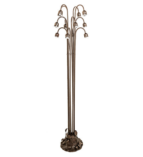 Meyda Lighting Tiffany Pond Lily 63" 12-Light Mahogany Bronze Floor Lamp With Petal Pink Shade Glass