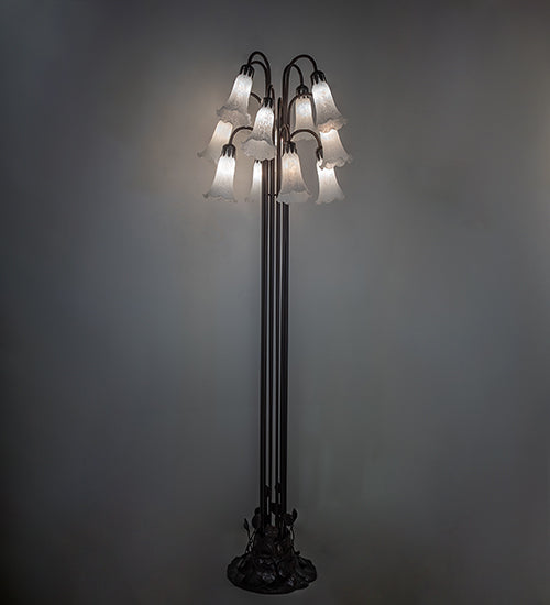 Meyda Lighting Tiffany Pond Lily 63" 12-Light Mahogany Bronze Floor Lamp With Petal White Shade Glass