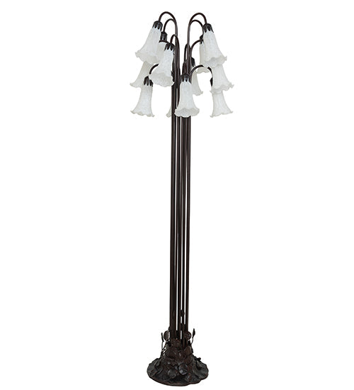 Meyda Lighting Tiffany Pond Lily 63" 12-Light Mahogany Bronze Floor Lamp With Petal White Shade Glass