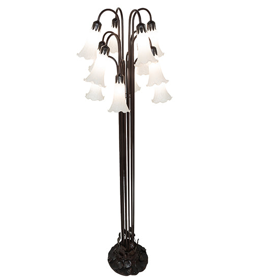 Meyda Lighting Tiffany Pond Lily 63" 12-Light Mahogany Bronze Floor Lamp With Petal White Shade Glass