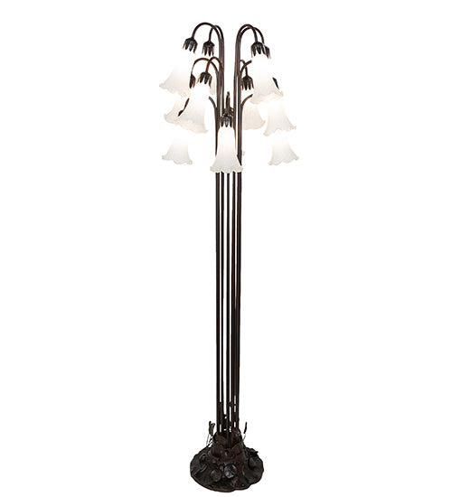 Meyda Lighting Tiffany Pond Lily 63" 12-Light Mahogany Bronze Floor Lamp With Petal White Shade Glass