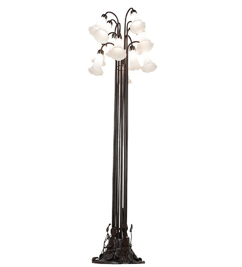 Meyda Lighting Tiffany Pond Lily 63" 12-Light Mahogany Bronze Floor Lamp With Petal White Shade Glass