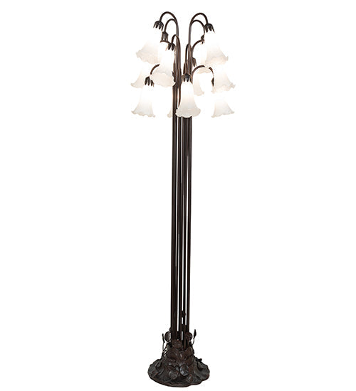 Meyda Lighting Tiffany Pond Lily 63" 12-Light Mahogany Bronze Floor Lamp With Petal White Shade Glass