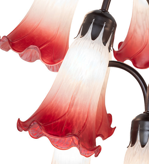 Meyda Lighting Tiffany Pond Lily 63" 12-Light Mahogany Bronze Floor Lamp With Pink and White Shade Glass