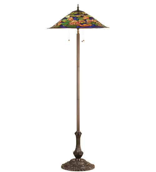 Meyda Lighting Tiffany Pond Lily 64" 3-Light Mahogany Bronze Floor Lamp With Multi-Colored Stained Shade Glass