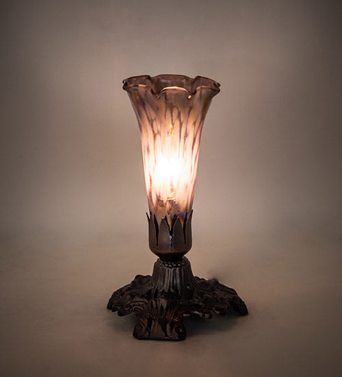 Meyda Lighting Tiffany Pond Lily 7" Mahogany Bronze Mini Table Lamp With Purple Iridescent Shade Glass
