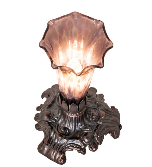 Meyda Lighting Tiffany Pond Lily 7" Mahogany Bronze Mini Table Lamp With Purple Iridescent Shade Glass