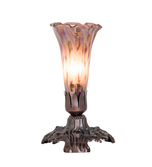 Meyda Lighting Tiffany Pond Lily 7" Mahogany Bronze Mini Table Lamp With Purple Iridescent Shade Glass