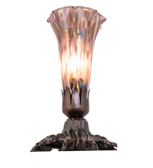 Meyda Lighting Tiffany Pond Lily 7" Mahogany Bronze Mini Table Lamp With Purple Iridescent Shade Glass