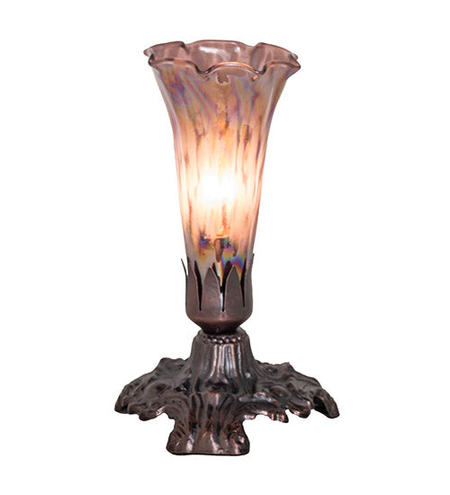 Meyda Lighting Tiffany Pond Lily 7" Mahogany Bronze Mini Table Lamp With Purple Iridescent Shade Glass