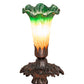 Meyda Lighting Tiffany Pond Lily 7" Mahogany Bronze Victorian Mini Table Lamp With Amber and Green Shade Glass