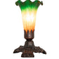 Meyda Lighting Tiffany Pond Lily 7" Mahogany Bronze Victorian Mini Table Lamp With Amber and Green Shade Glass
