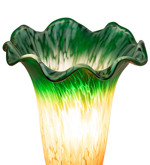 Meyda Lighting Tiffany Pond Lily 7" Mahogany Bronze Victorian Mini Table Lamp With Amber and Green Shade Glass