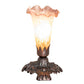 Meyda Lighting Tiffany Pond Lily 7" Mahogany Bronze Victorian Mini Table Lamp With Amber and Purple Shade Glass