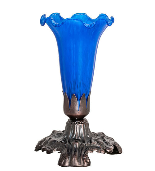 Meyda Lighting Tiffany Pond Lily 7" Mahogany Bronze Victorian Mini Table Lamp With Blue Shade Glass